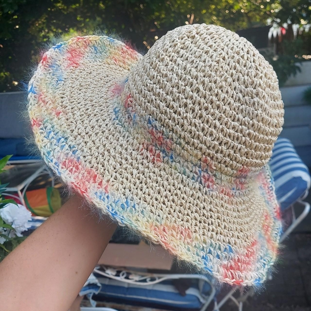 floppy straw knit for beach baby blue and pink bucket sun hat beige